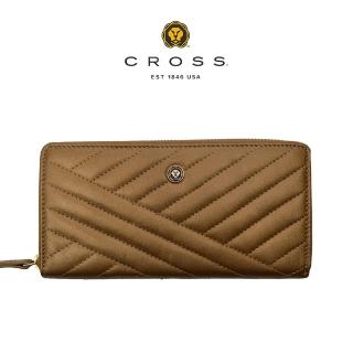 【CROSS】臺灣總經銷 限量1折 頂級小牛皮山形拉鍊長夾 莫妮卡系列 全新專櫃展示品(發財金 送禮盒提袋)