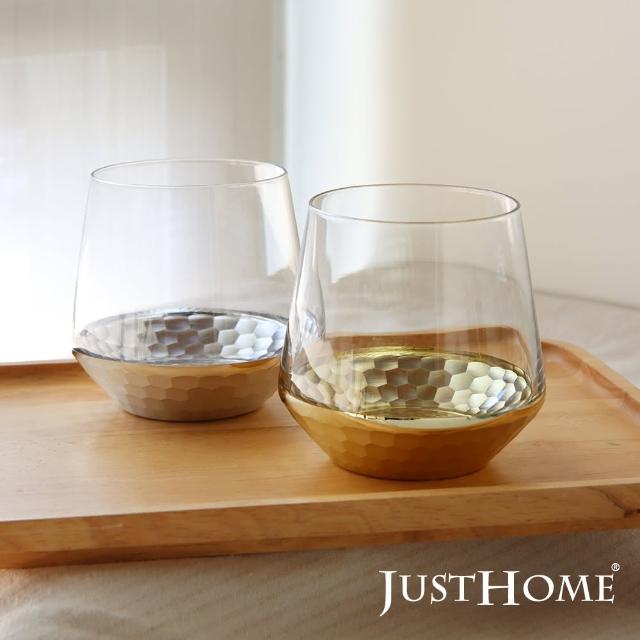 【Just Home】奢華金屬紋理玻璃350ml冷水杯-2件組(350ml 水杯 酒杯 威士忌杯 茶杯)