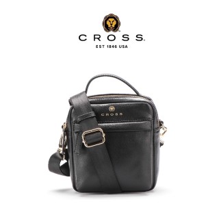 【CROSS】臺灣總經銷 限量1折 頂級小牛皮方形斜揹包 希爾系列 全新專櫃展示品(黑色)