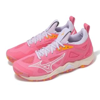 【MIZUNO 美津濃】排球鞋 Wave Momentum 3 男鞋 粉橘 紫 緩衝 抓地 室內運動 羽排鞋 美津濃(V1GA2312-31)