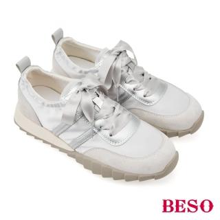 【A.S.O 阿瘦集團】BESO韓系校園風 緞面拼接麂皮德訓鞋(銀色)