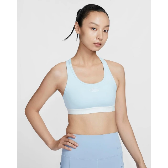 NIKE 耐吉 運動內衣 中度強度 瑜珈 透氣排汗 胸墊 女款 AS W NK SWSH MED SPT BRA GCEL 藍色(HQ4741474)