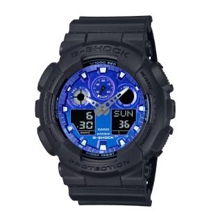 【CASIO 卡西歐】G-SHOCK 熾熱耀眼 搶眼火焰 熾焰藍 雙顯系列 GA-100FL-1A 51.2mm