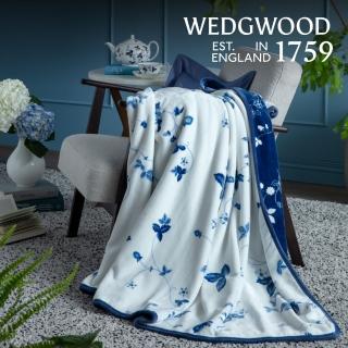 【WEDGWOOD】野草莓之舞 超細纖維印花雙層雙面印花厚毛毯 藍鈴白(180x210cm 雙人毯)