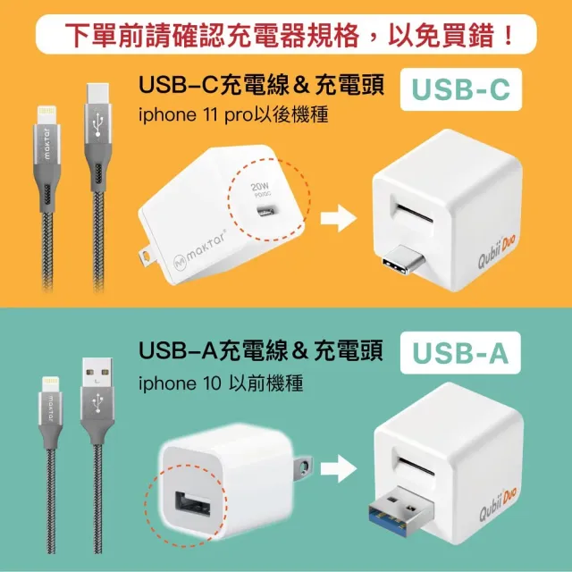 【Maktar】Qubii Duo USB-C 備份豆腐 白色(ios apple/Android 雙系統 手機備份)
