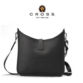 【CROSS】臺灣總經銷 限量1折 頂級小牛皮荔枝紋鏤空洞洞C LOGO側肩包 艾芙琳系列 全新專櫃展示品(黑色)