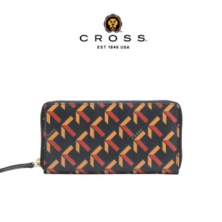 【CROSS】臺灣總經銷 限量1折 頂級小牛皮logo拉鍊長夾 約瑟芬系列 全新專櫃展示品(黑色 送禮盒提袋)