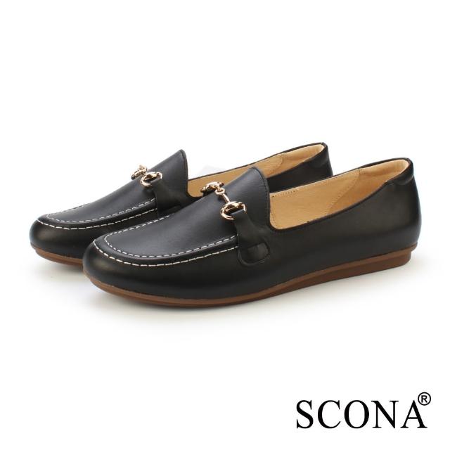 【SCONA 蘇格南】全真皮 復古馬銜釦舒適樂福鞋(黑色 31257-1)