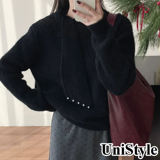 UniStyle 圓領長袖毛衣 韓版撞色條紋上衣 女 WTF