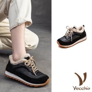 【Vecchio】真皮休閒鞋 牛皮休閒鞋/真皮頭層牛皮保暖毛絨滾邊造型德訓鞋 休閒運動鞋(黑)