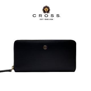 【CROSS】臺灣總經銷 限量1折 頂級小牛皮拉鍊長夾 維納斯系列 全新專櫃展示品(黑色 送禮盒提袋)