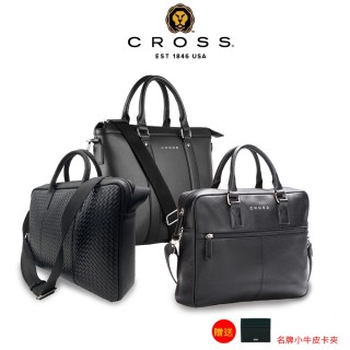 【CROSS】限量1折 頂級小牛皮手柄拉鍊手提/斜背公事包 全新專櫃展示品(14吋 買一贈一小牛皮卡夾)