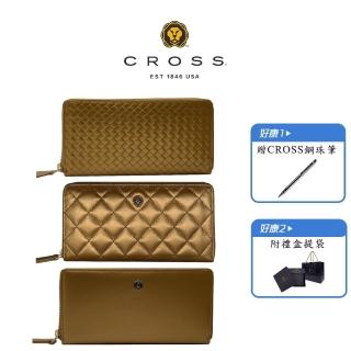 【CROSS】限量1折 頂級小牛皮拉鍊長夾皮夾 全新專櫃展示品(買一送一名牌簽名筆 禮物/母親節/現貨)