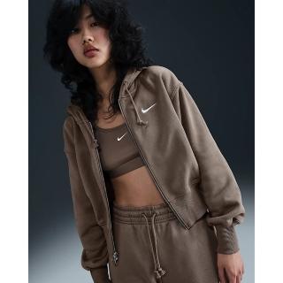 【NIKE 耐吉】外套 女 運動連帽外套 刷毛 AS W NSW PHNX FLC LSE CROP FZ 咖啡棕 HJ0941-233