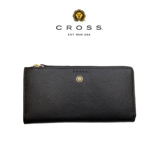 【CROSS】臺灣總經銷 限量1折 頂級小牛皮荔枝紋超柔軟L形長夾 卡瑞莎 全新專櫃展示品(黑色 送禮盒提袋)