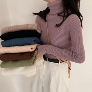 【D.studio】韓版氣質高領保暖針織上衣(毛衣長袖上衣衣服長袖t恤保暖女裝發熱衣高領內搭 W142)