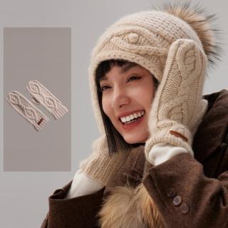 【米蘭精品】現貨+預購 羊絨手套保暖手套(毛線針織連指防寒女配件米色74jw49)
