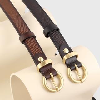 【米蘭精品】現貨+預購 100%真皮皮帶牛皮腰帶手工窄版細皮帶女牛仔褲休閒褲長褲(百搭銅扣時尚2色74jp109)