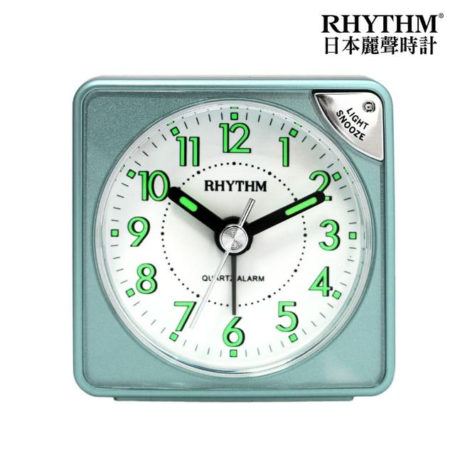 【RHYTHM 麗聲】官方直營 輕巧時尚夜燈貪睡便攜小鬧鐘(湖水綠)