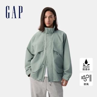 【GAP】男裝 Logo防風防潑水立領外套-淺綠色(722963)