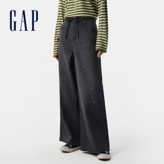 【GAP】女裝 純棉抽繩寬鬆牛仔褲-水洗黑(727743)