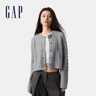 【GAP】女裝 圓領針織外套-淺灰色(729044)