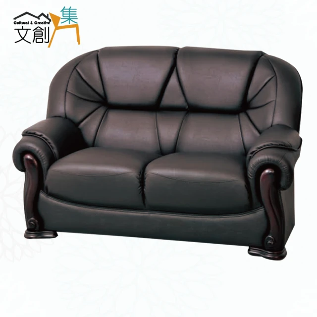 文創集 馬森黑色透氣皮革二人座沙發椅優惠推薦