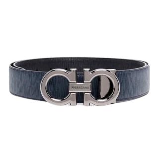 【Salvatore Ferragamo】679710 藍/黑 水波紋牛皮(雙面用皮帶 3.5cm/可剪裁)