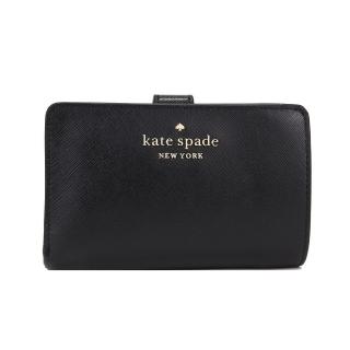 【KATE SPADE】Staci 防刮皮革雙折釦式中夾(黑色)