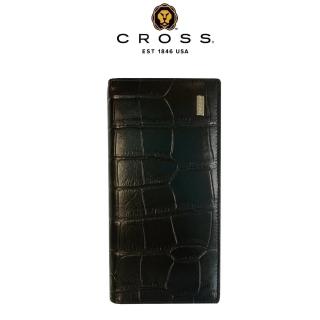 【CROSS】臺灣總經銷 限量1折 頂級小牛皮鱷魚紋22卡1零錢袋長夾 全新專櫃展示品(黑色 送禮盒提袋)