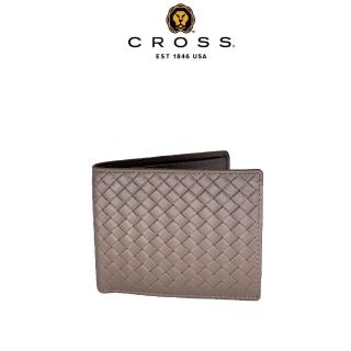 【CROSS】臺灣總經銷 限量2折 頂級小牛皮編織紋4卡1零錢袋男用皮夾 全新專櫃展示品(鴿子灰 贈禮盒提袋)