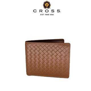 【CROSS】臺灣總經銷 限量2折 頂級小牛皮編織紋4卡1零錢袋男用皮夾 全新專櫃展示品(咖啡色 贈禮盒提袋)