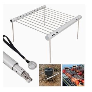 【may shop】戶外不銹鋼管烤肉支架便攜式爐BBQ烤肉架家用木炭組裝烤肉工具(輕量好攜帶)