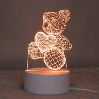 【A-ONE 匯旺】七彩3D立體夜燈 愛心泰迪熊 壓克力 小夜燈 女友禮物 生日燈 LED座 燈座