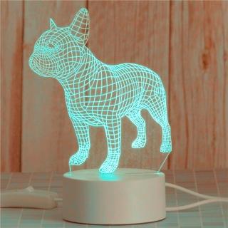 【A-ONE 匯旺】七彩3D小夜燈法鬥狗狗 裝飾燈 氛圍燈 玫瑰燈 氣氛燈 底座 造型燈LED單色暖光