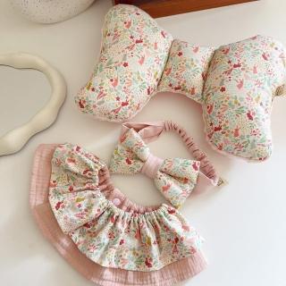 【Lianne baby】粉薄荷草兔天然染色天使枕+圍兜+髮帶嬰兒禮物彌月禮盒(滿月禮 收涎禮物 週歲禮 彌月禮盒)