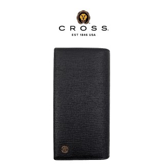 【CROSS】限量1折 頂級小牛皮防刮十字紋22卡1零錢袋長夾 全新專櫃展示品(黑色 送禮盒提袋)