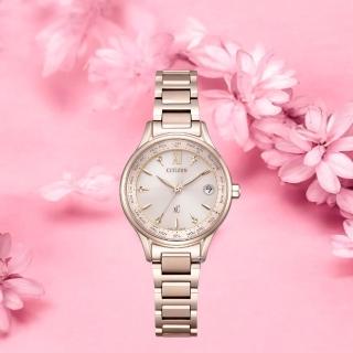 【CITIZEN 星辰】xC 光動能錶 電波錶 鈦金屬 女錶 玫瑰金色-28mm(EC1193-55X)