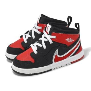 【NIKE 耐吉】童鞋 Jordan 1 Mid RM Easyon TD 小童 黑 紅 學步鞋 休閒鞋(FQ1283-006)