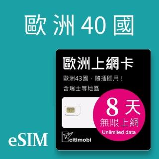 【citimobi】eSIM歐洲8天吃到飽-1GB日高速流量(歐洲網絡卡 吃到飽 歐洲 網絡卡 上網絡卡 瑞士 英國 土耳其 eSIM)