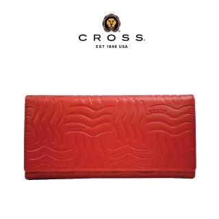 【CROSS】臺灣總經銷 限量1折 頂級小牛皮女用長夾皮夾 第一夫人系列 全新專櫃展示品(紅色 送禮盒提袋)
