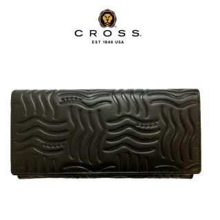 【CROSS】臺灣總經銷 限量1折 頂級小牛皮女用長夾皮夾 全新專櫃展示品(黑色 第一夫人系列 送禮盒提袋)