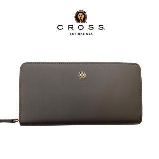 【CROSS】臺灣總經銷 限量1折 頂級小牛皮維納斯系列拉鍊長皮夾 全新專櫃展示品(大象灰 送禮盒提袋)