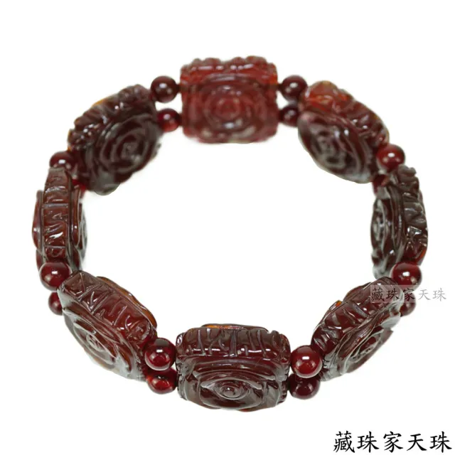 【藏珠家】紅玉髓四方財咒板珠天珠手鍊