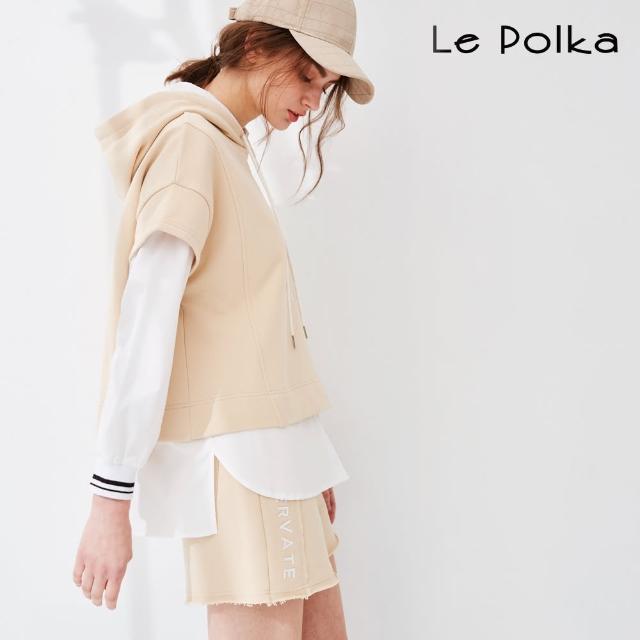 【Le Polka】側繡花不收邊設計短褲-女