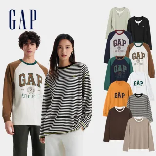 【GAP】男女裝 Logo刺繡/假兩件/純棉印花圓領長袖T恤-多款可選(606156&606142&677886&637277&606161)