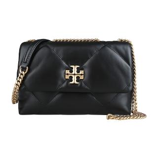 【TORY BURCH】TORY BURCH KIRA復古LOGO大菱格設計納帕皮革鏈帶釦式肩背斜背雲朵包(黑)