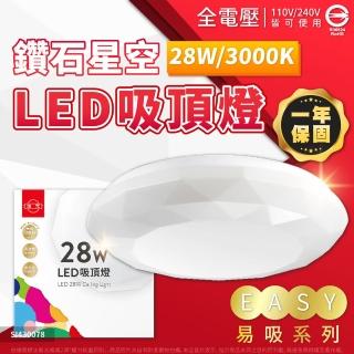 【旭光】LED 28W 3000K 黃光 全電壓 鑽石星空 吸頂燈