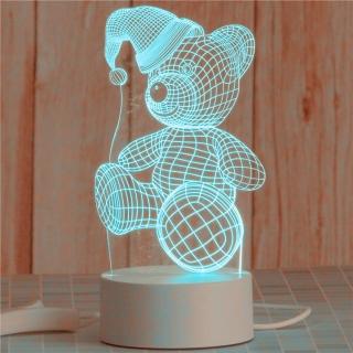【A-ONE 匯旺】3D炫彩雕刻小夜燈 帽子泰迪熊 LED底座 桌面 壓克力擺飾 LED燈