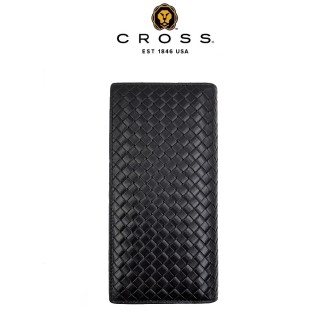【CROSS】臺灣總經銷 限量1折 頂級小牛皮編織紋22卡1零錢袋長夾 全新專櫃展示品(黑色 送禮盒提袋)